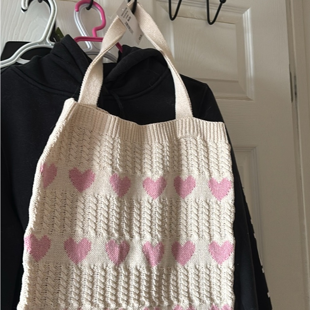 Ricki's Cream and Pink Heart Tote Bag